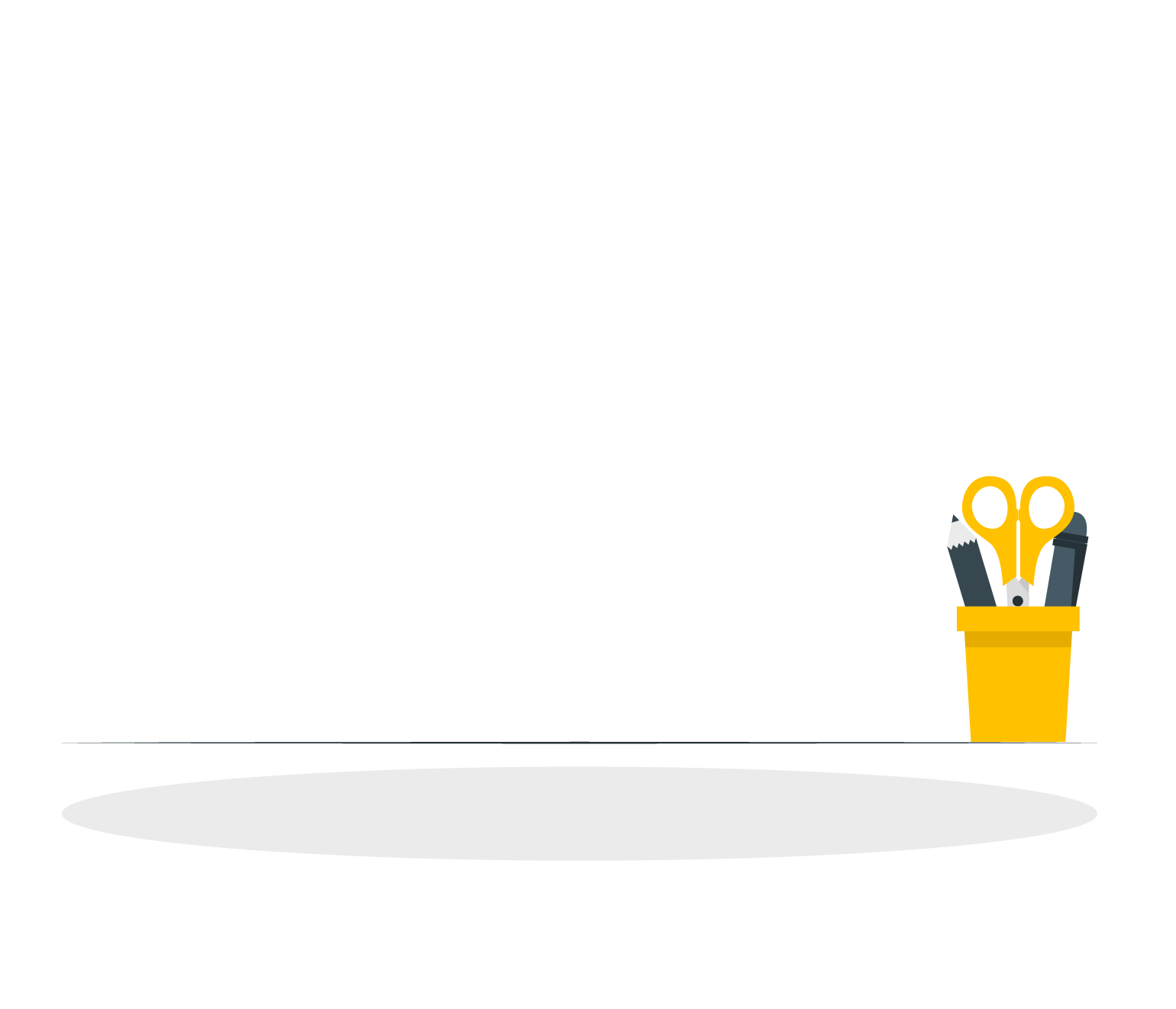 yellow pencil pot with scissors illustration