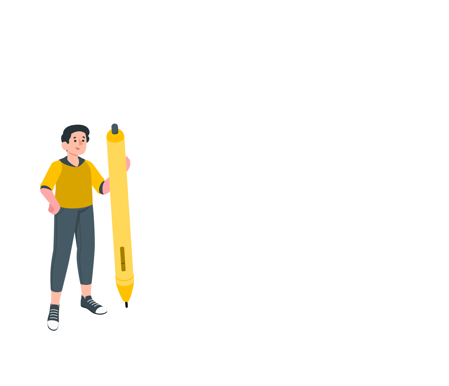 hooman with life size yellow pen illustration