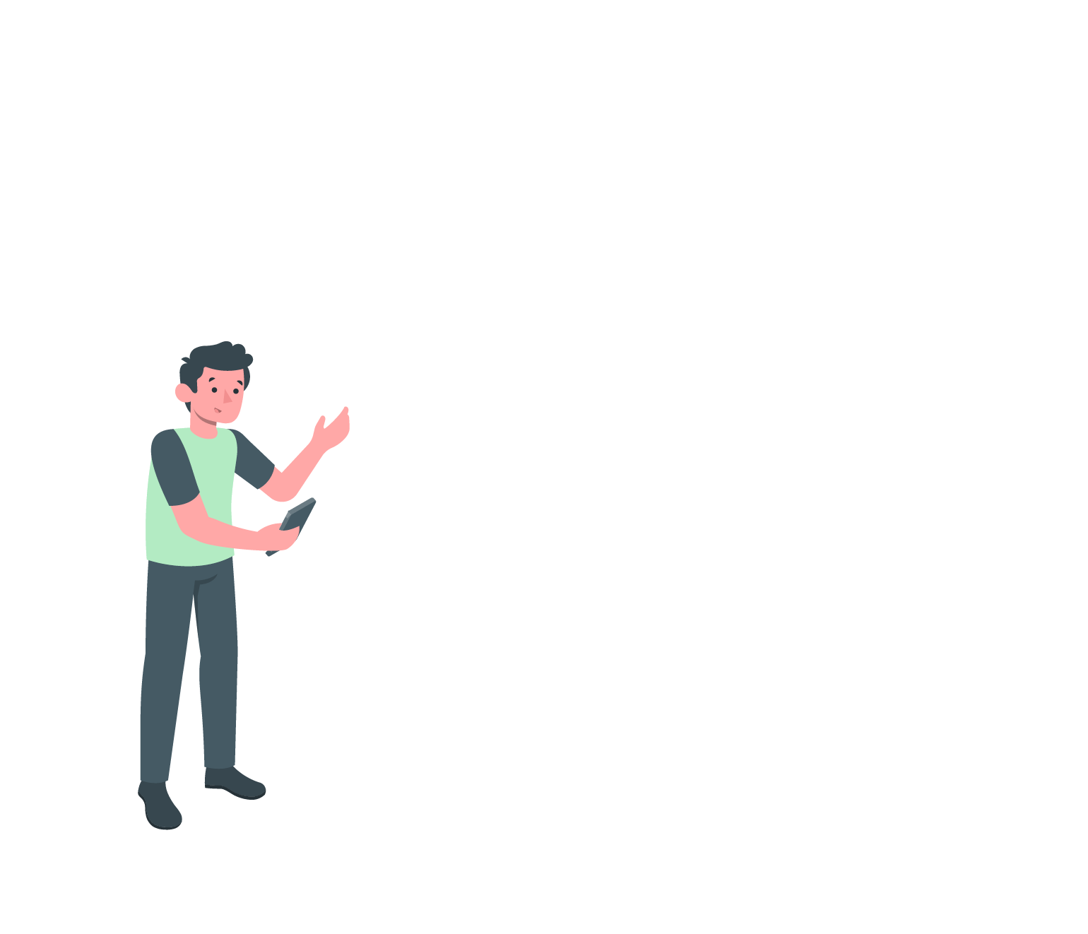 man in green t-shirt holding book animation element