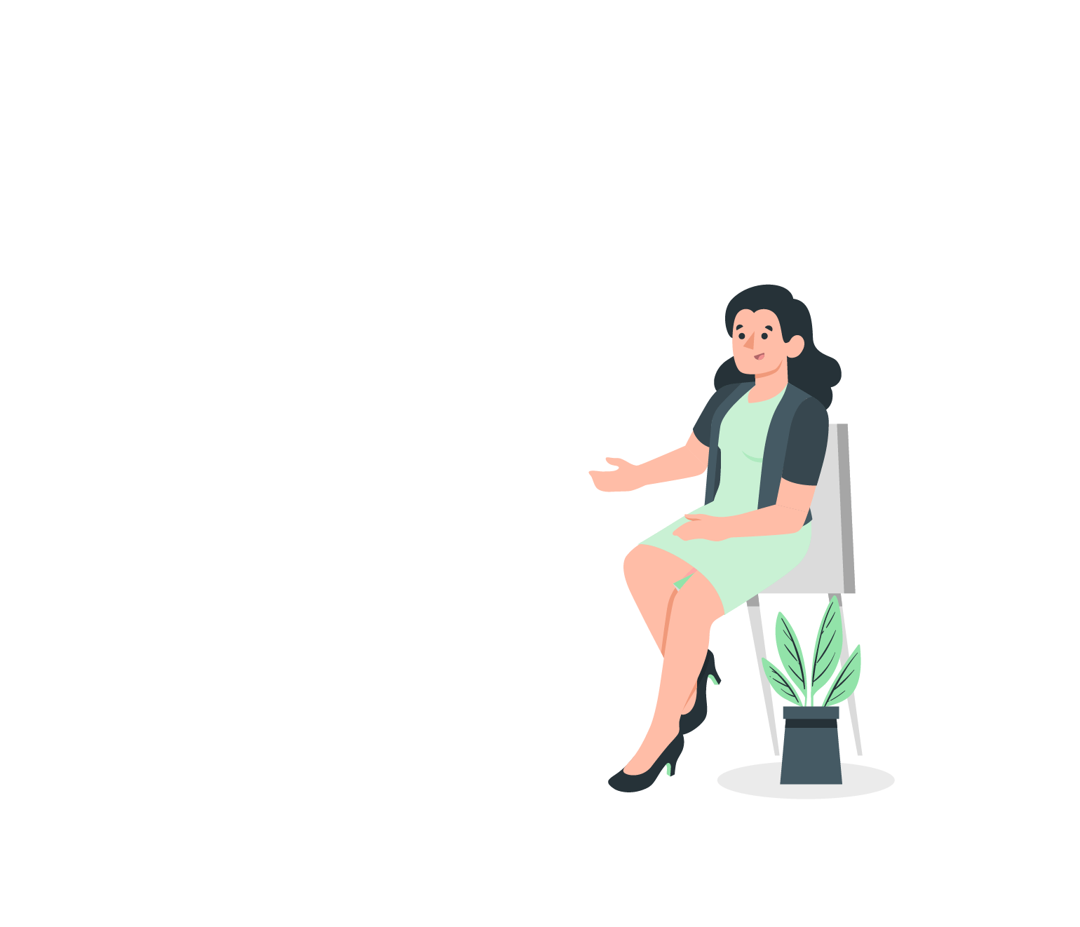 hooman sat down in green with plant illustration